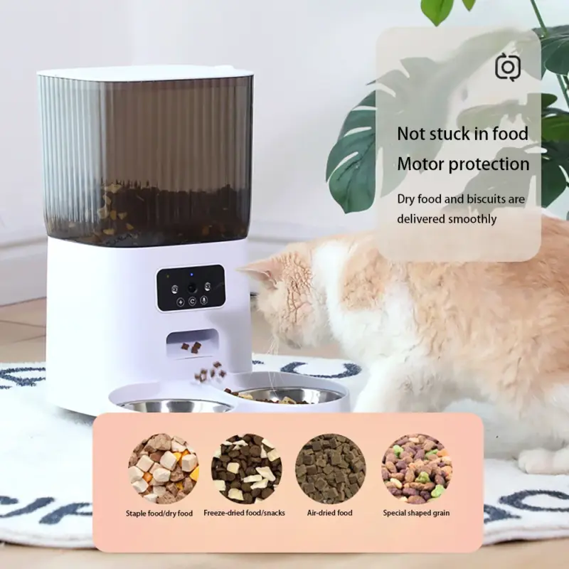 5L Double Bowls Smart Automatic Cat Feeder With Camera Cat Dry Food Video Dispenser - Image 2